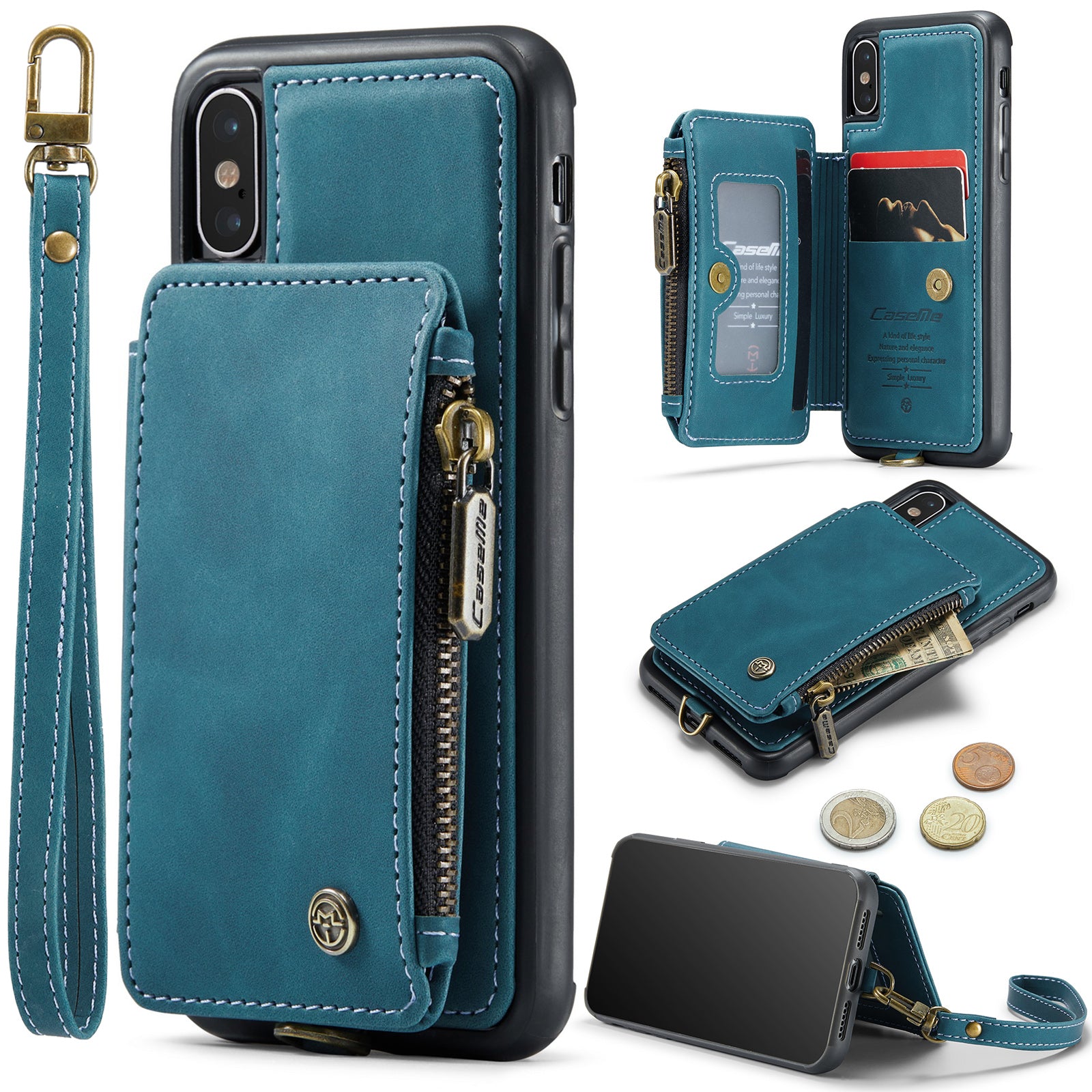 CASEME C20 Series for iPhone X XS 5.8 inch PU Leather Coated TPU Shockproof Phone Cover RFID Blocking Wallet Zipper Pocket Phone Case with Kickstand CASEME C20 Series for iPhone X XS 5.8 inch PU Leather Coated TPU Shockproof Phone Cover RFID Blocking Wallet Zipper Pocket Phone Case with Kickstand